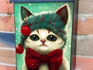 Cute Christmas Kitten in Hat Colonial Mailbox Cover