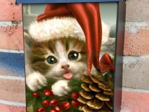 Christmas Kitten with a Pine Cone Colonial Mailbox Cover