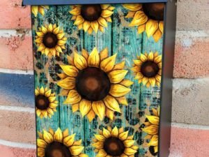 Sunflowers on Wood Pattern Colonial Mailbox Cover
