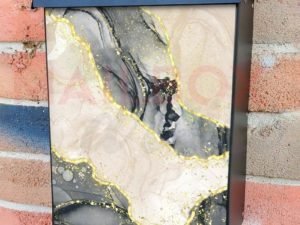 Grey and Gold Color Marble Design  Colonial Mailbox Cover