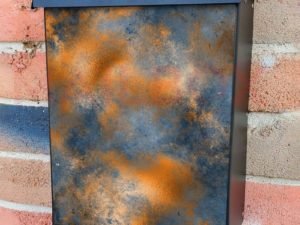 Blue and Orange Patina Design Colonial Mailbox Cover