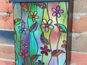 Stained Glass Flower Pattern Colonial Mailbox Cover