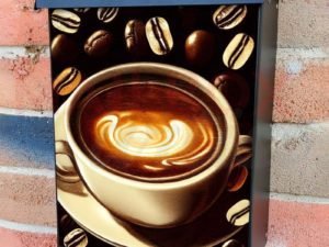 Coffee Cup and Coffee Beans Colonial Mailbox Cover