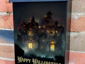 Dark Halloween Castle Colonial Mailbox Cover