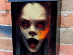 Scary Demon Girl Face Colonial Mailbox Cover