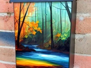 Beautiful  Trees and Stream Colonial Mailbox Cover