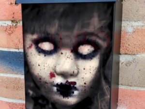 Scary Creepy Doll Face Colonial Mailbox Cover