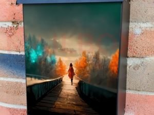 October Walk on the Foggy Bridge Colonial Mailbox Cover