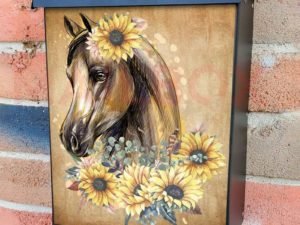 Pretty Horse and Sunflowers #2 Colonial Mailbox Cover