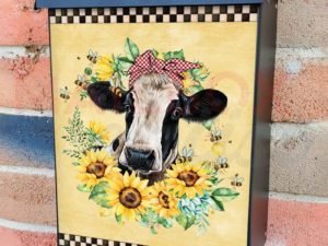 Pretty Cow and Sunflowers Colonial Mailbox Cover
