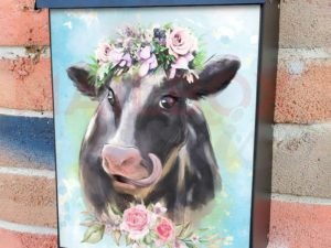Beautiful Cow with Flowers Colonial Mailbox Cover
