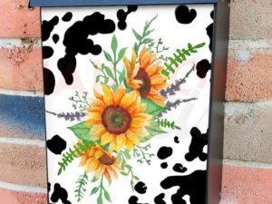 Sunflowers on Cowhide Pattern Colonial Mailbox Cover