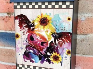 Colorful Cow and Sunflowers Colonial Mailbox Cover