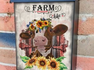 Cow with Sunflowers #2 Colonial Mailbox Cover