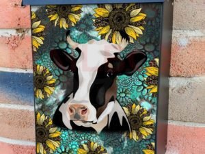 Cow with Sunflowers Colonial Mailbox Cover