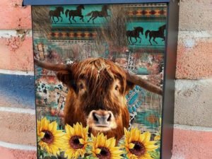 Bull with Sunflowers Colonial Mailbox Cover
