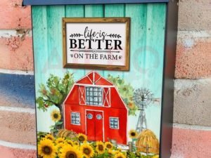 Red Barn and Sunflowers Colonial Mailbox Cover