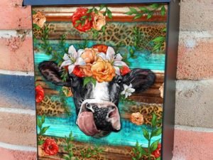Cow Head with Flowers Colonial Mailbox Cover