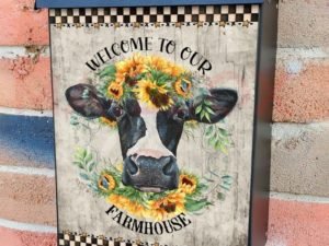 Cow Head with Sunflowers Colonial Mailbox Cover