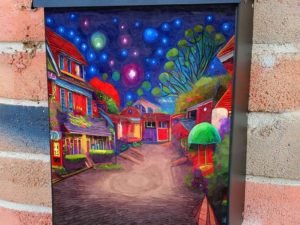 Colorful Village at Night Colonial Mailbox Cover