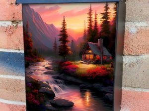 Riverside Cottage in the Sunset #1 Colonial Mailbox Cover