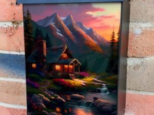 Riverside Cottage in the Sunset #2 Colonial Mailbox Cover