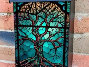 Stained Glass Tree Design Colonial Mailbox Cover