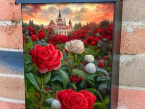 Rose Garden around the Castle Colonial Mailbox Cover