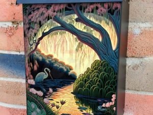 Japanese Garden Sunset #2 Colonial Mailbox Cover