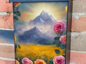 Foggy Hills and Roses Colonial Mailbox Cover