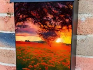 Orange Sunset in the Meadow Colonial Mailbox Cover