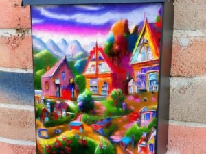 Cute Colorful Town Colonial Mailbox Cover