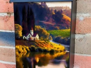 Church on the Riverbank Colonial Mailbox Cover