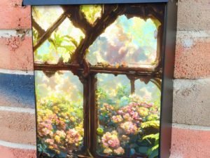 Old Cottage Window with Flowers Colonial Mailbox Cover