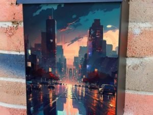 Rainy Evening in the City Colonial Mailbox Cover