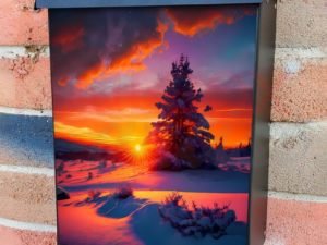 Sunset on the Snowy Hill Colonial Mailbox Cover