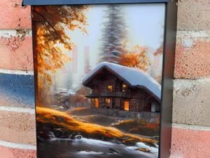 Log Cabin by the River Colonial Mailbox Cover