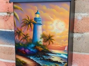 Tropical Lighthouse Colonial Mailbox Cover