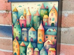 Cute Colorful Houses #1 Colonial Mailbox Cover