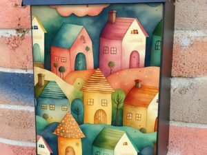 Cute Colorful Houses #3 Colonial Mailbox Cover