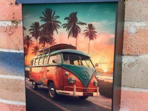 Hippy Wagon at the Beach #1 Colonial Mailbox Cover