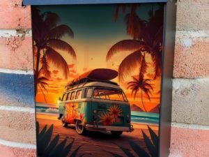 Hippy Wagon at the Beach #2 Colonial Mailbox Cover