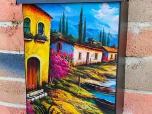 Pretty Mediterranean Fishing Town Colonial Mailbox Cover