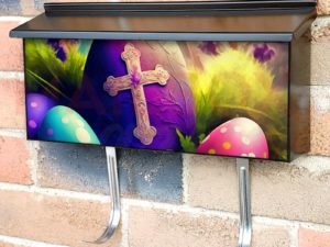 Colorful Easter Eggs and a Cross Townhouse Mailbox Cover