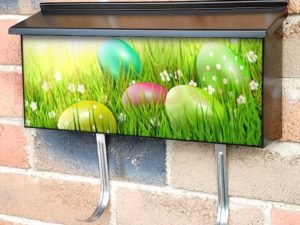 Easter Eggs in the Grass and a Sign Townhouse Mailbox Cover