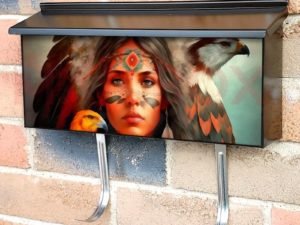 Native Girl with Hawks Townhouse Mailbox Cover