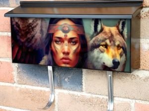 Native Girls with Wolves Townhouse Mailbox Cover