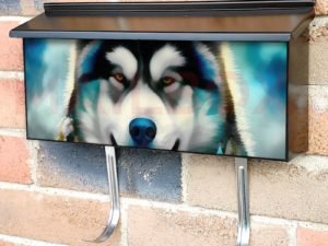 Native Husky with Feathers Townhouse Mailbox Cover
