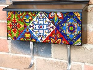 Colorful Bohemian Talavera Tiles Townhouse Mailbox Cover