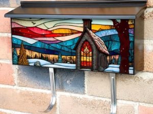 Christmas Stained Glass Pattern Townhouse Mailbox Cover